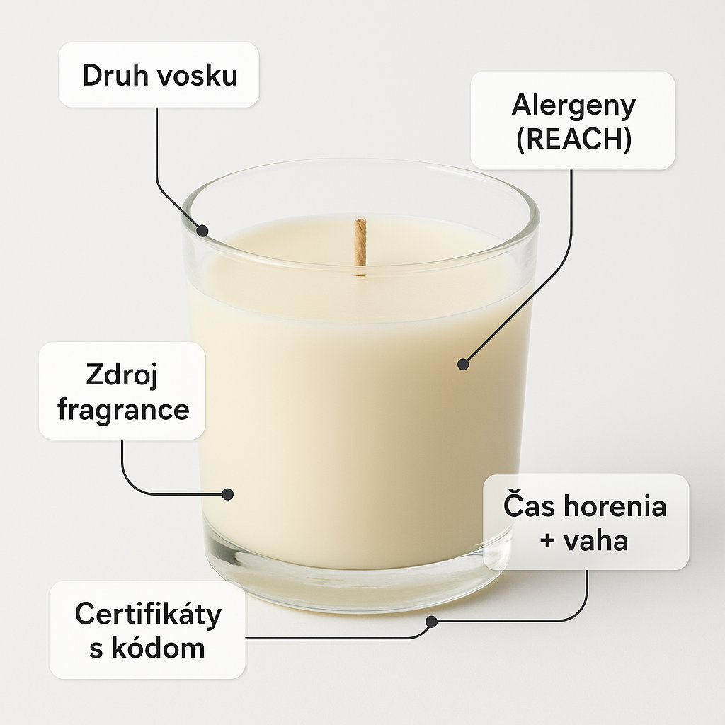 Hand holding a candle and comparing the back of the label with an RSPO certification code against a candle with a bare eco logo without a number