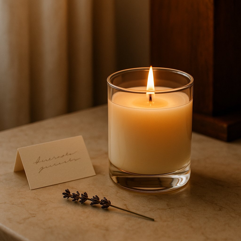 Safe alternative — a candle and a separate note card placed next to it
