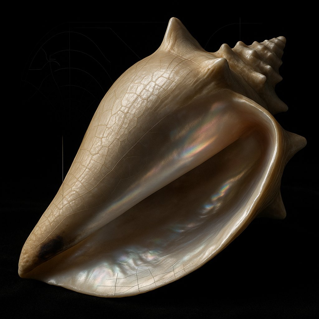 Strombus shell with marked zone of thermal wall cracking