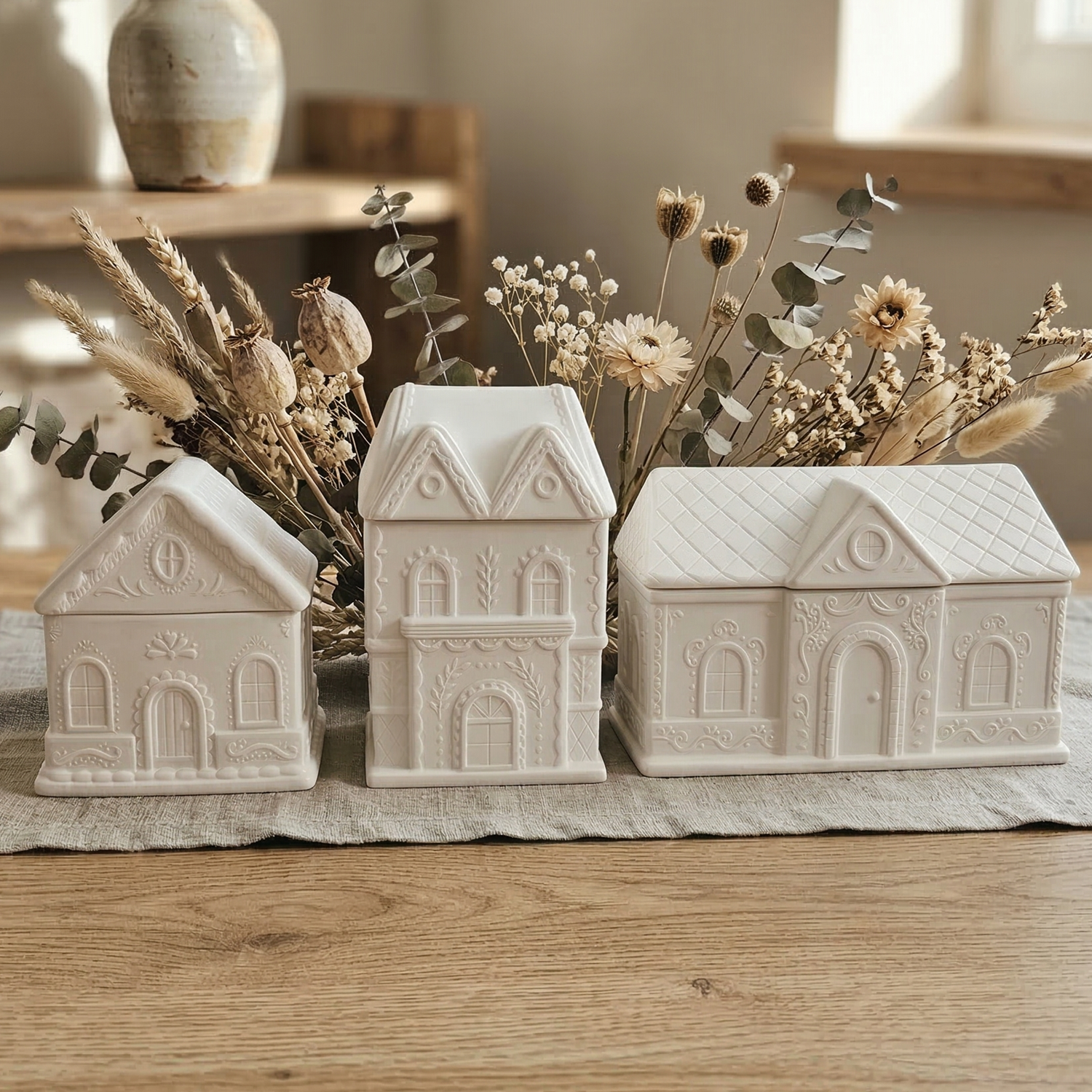 Candle Medium House - White / Cotton