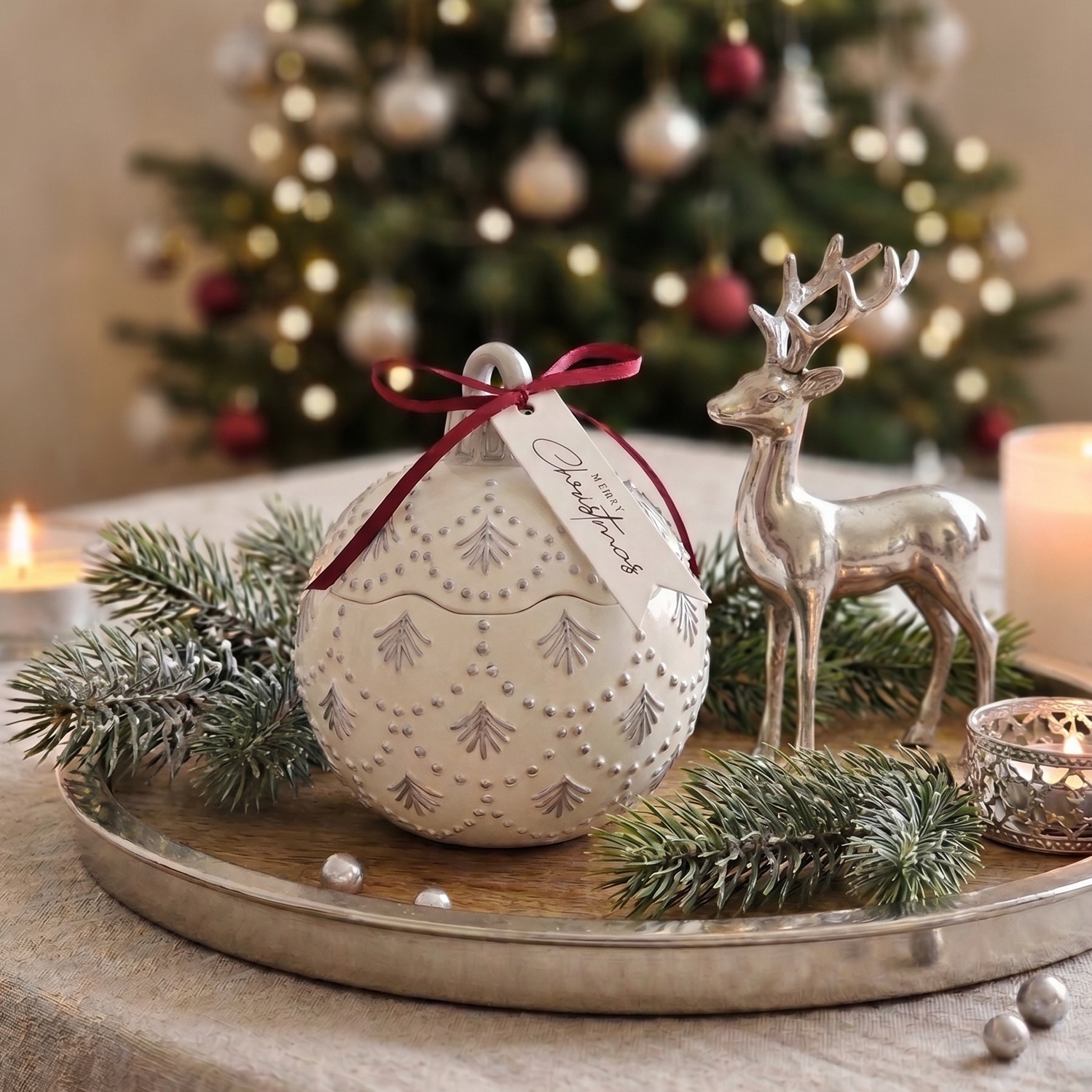 Candle Christmas Bauble Enchanted MINI - White / Silver / Winter Magic / MINI