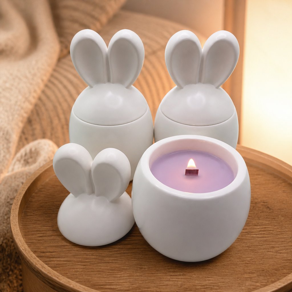 Drobec Candle - White / Plum, Rhubarb