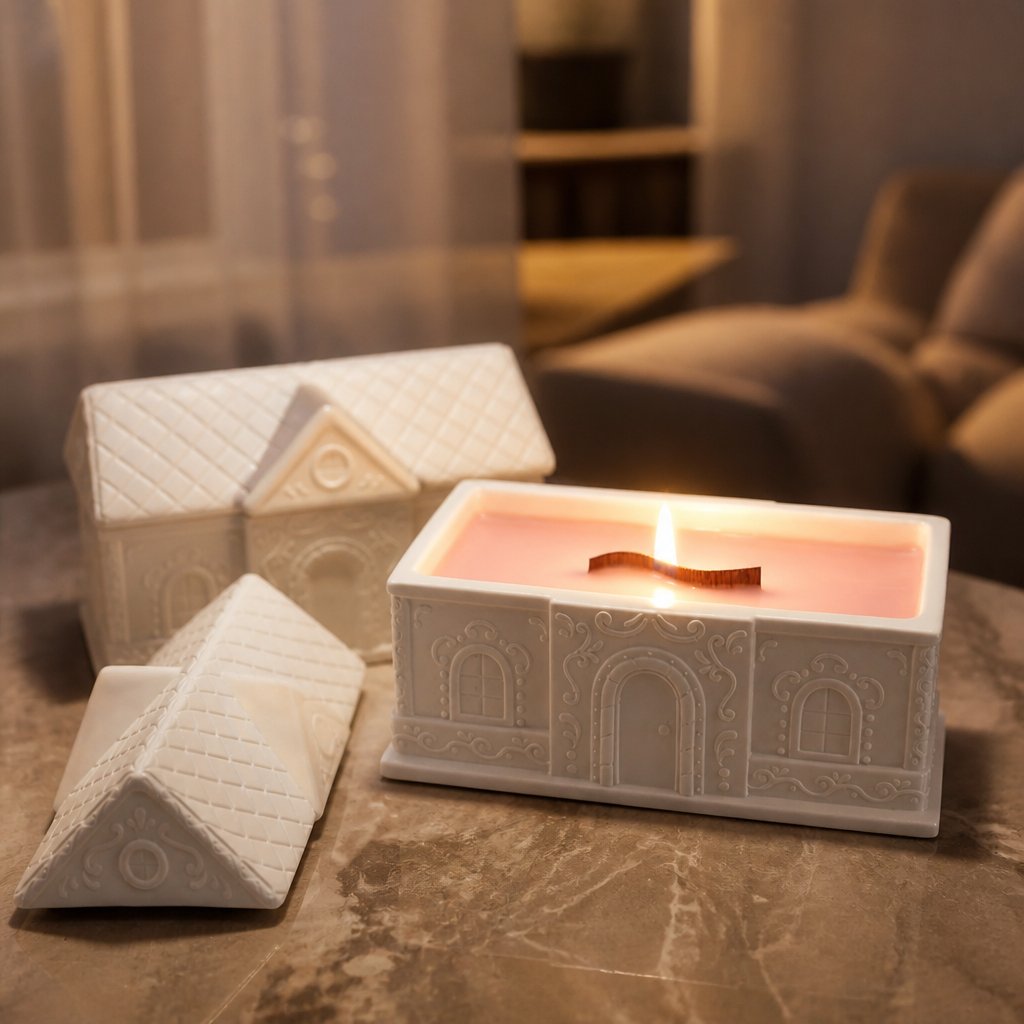 Large House Candle - White/Flower Garden
