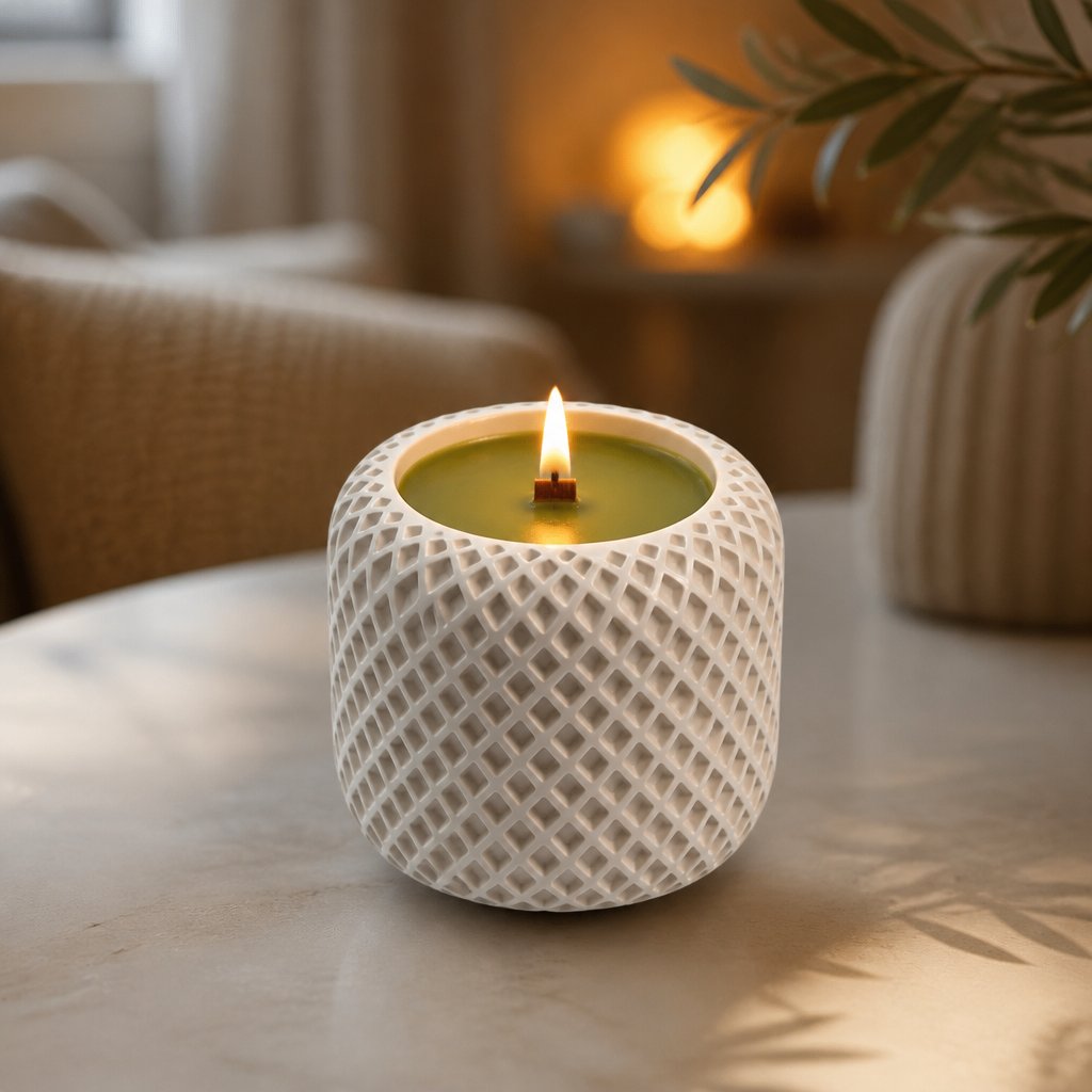 Candle Mosaic - White / Olive Green / Green Leaf