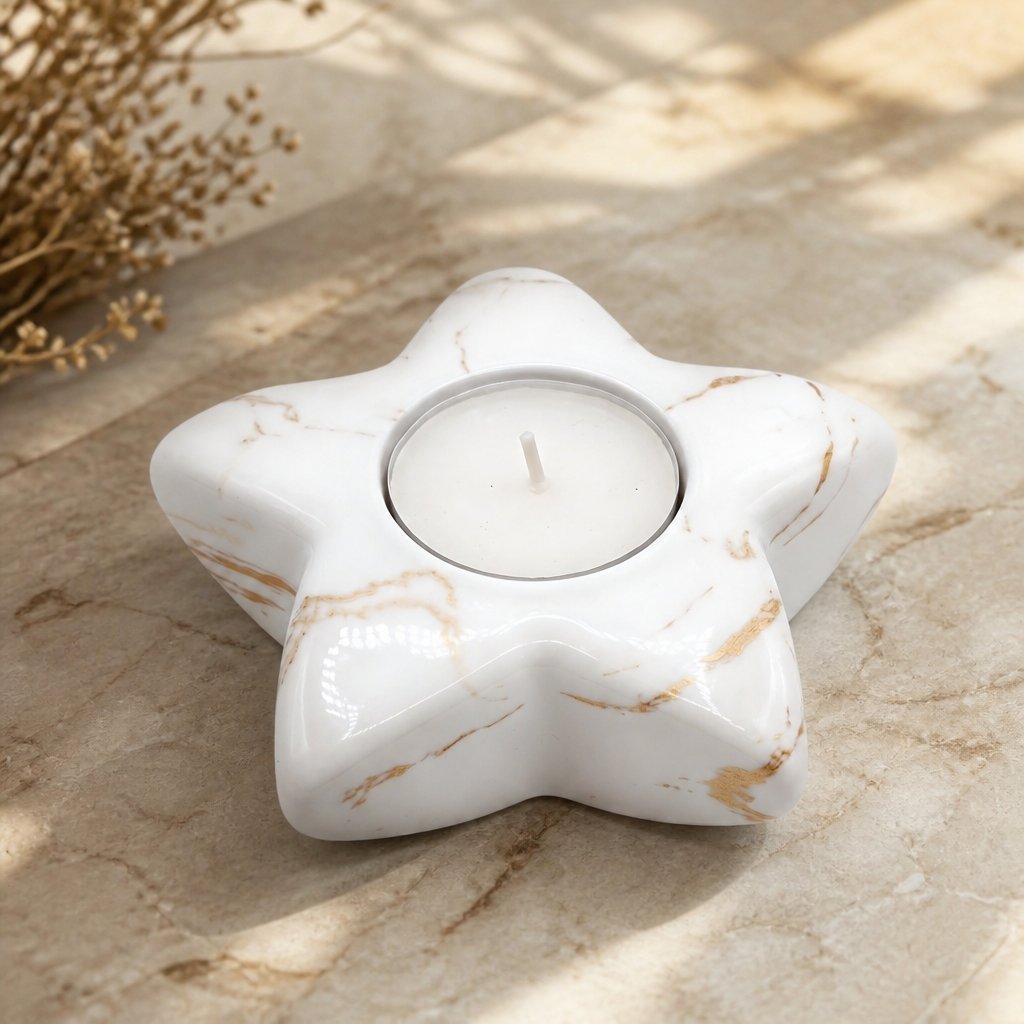 Design Candle Holder Star - White / Gold