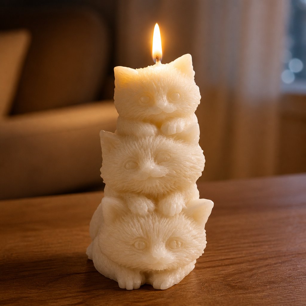 Candle Three Kittens - White / Coconut