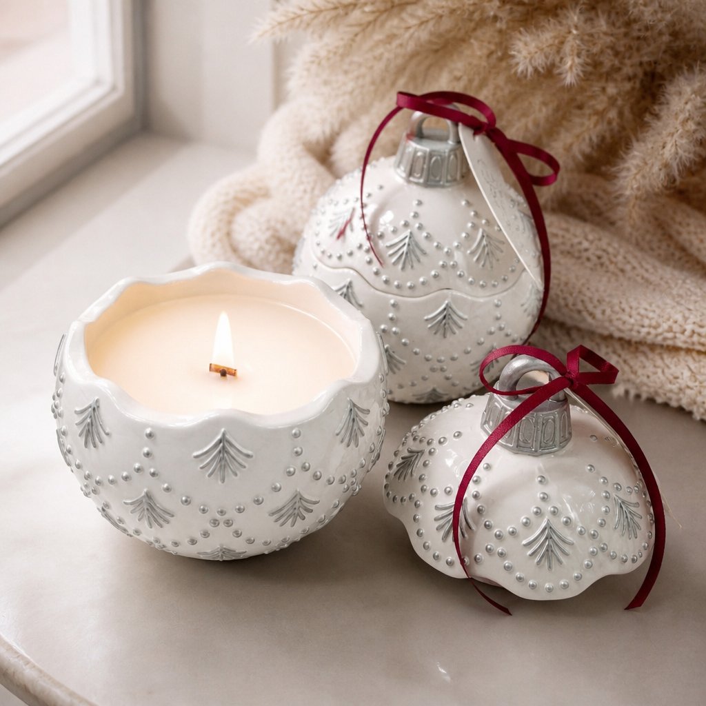 Christmas Bauble Enchanted Candle - White / Silver / Winter Magic