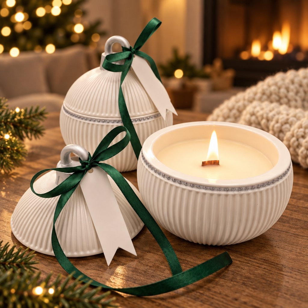 Christmas Bauble Elegance Candle - White / Silver / Winter Magic
