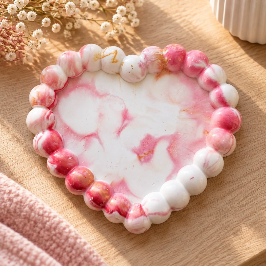 Design tray Pearl Heart - White / Pink / Gold