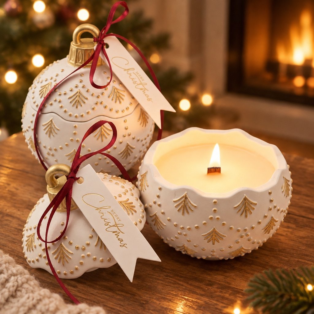 Christmas Bauble Enchanted MINI Candle - White / Gold / Winter Magic